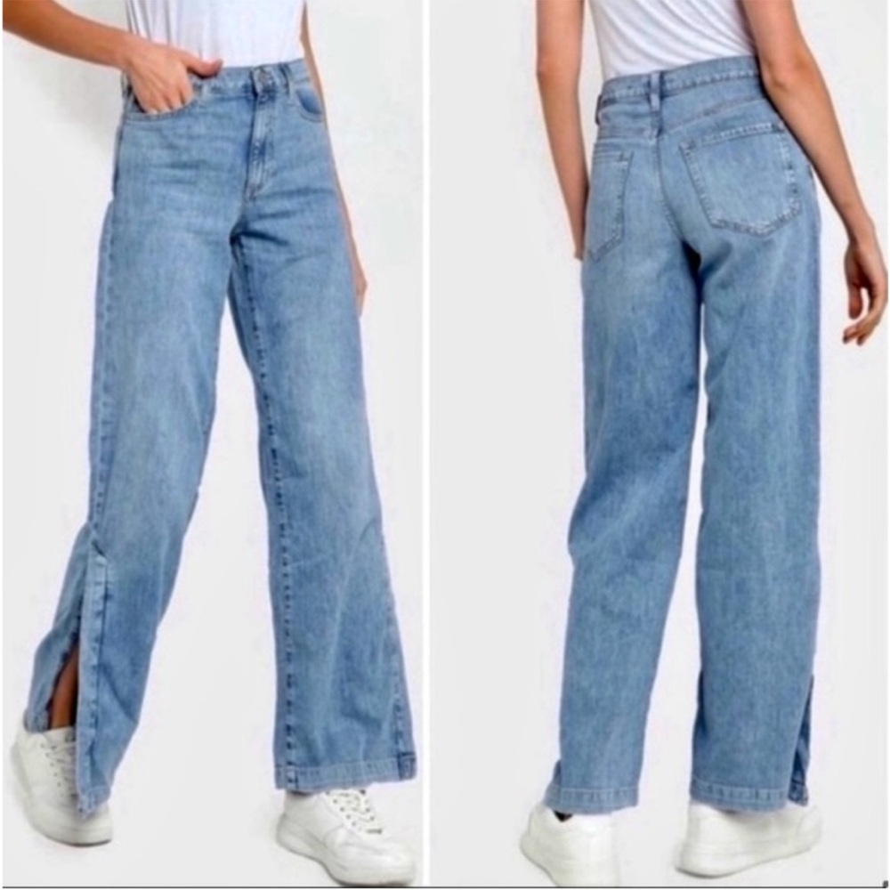 Banana republic high rise wide leg jeans in daffodil‎ wash side slits TALL